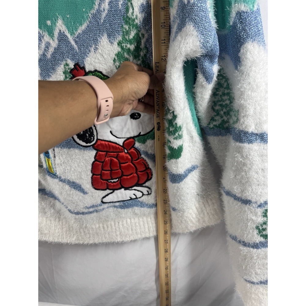 Peanuts Snoopy Ski Sweater Women's Large Green,red Holiday Christmas Pullover - Picture 4 of 7